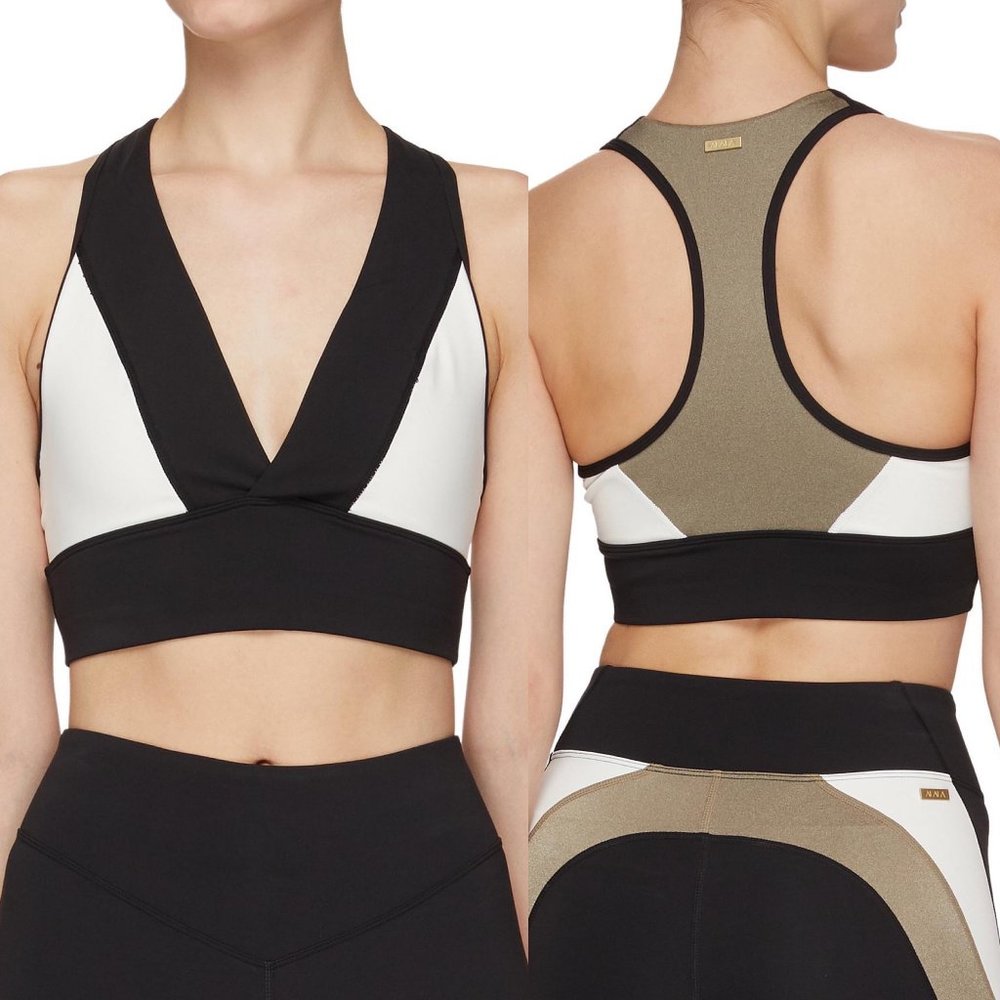 Alala Bolt Black, Bone White & Gold V-Neck Sports Bra